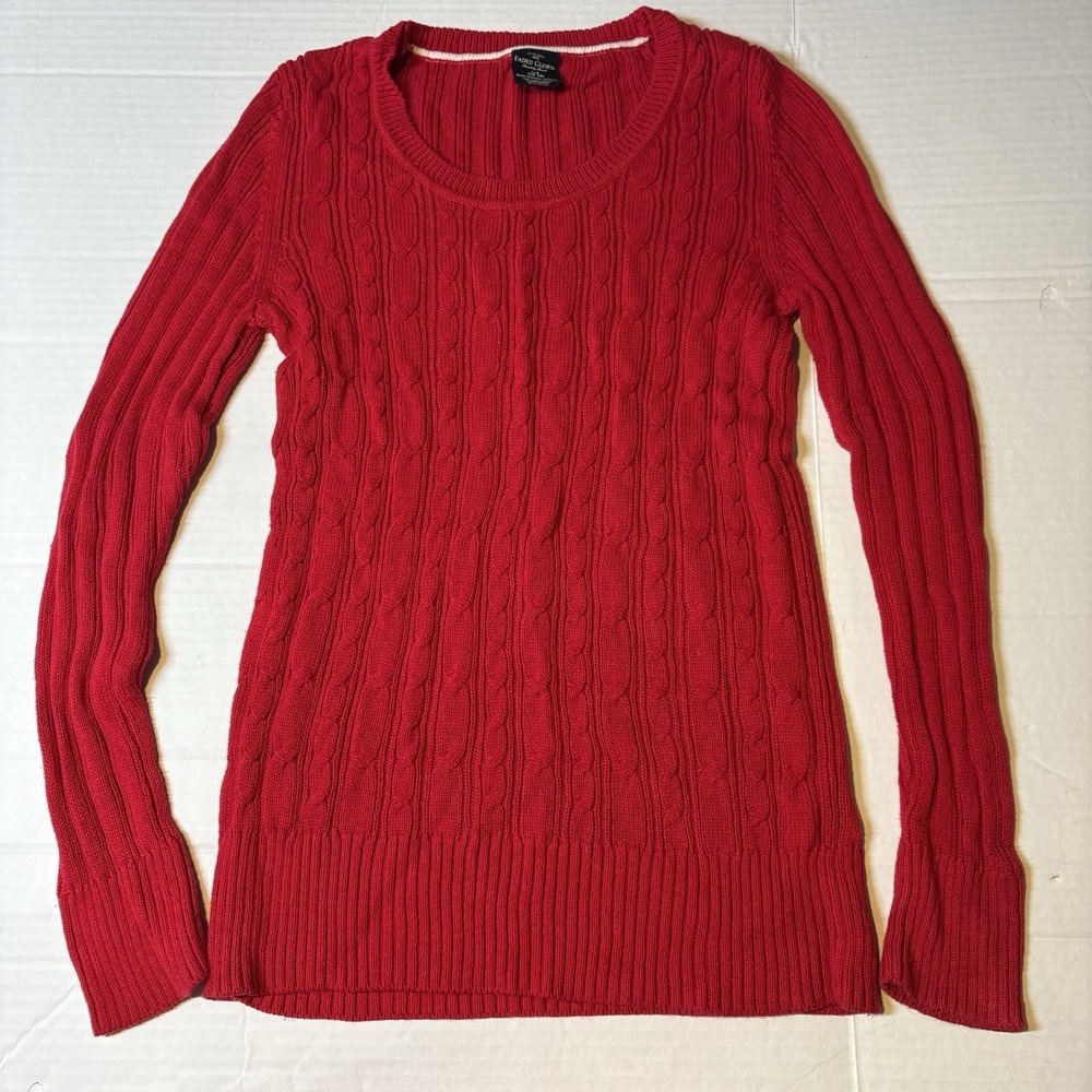 Faded Glory Red Cable Knit Fitted Sweater Womens Sz L Vtg Y2K A2777